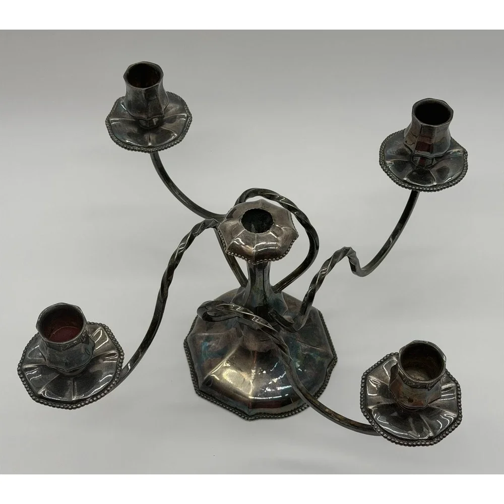 Antique Pairpoint Mfg Co Quadruple Plate Candelabra G117 Silver 5 Light 15